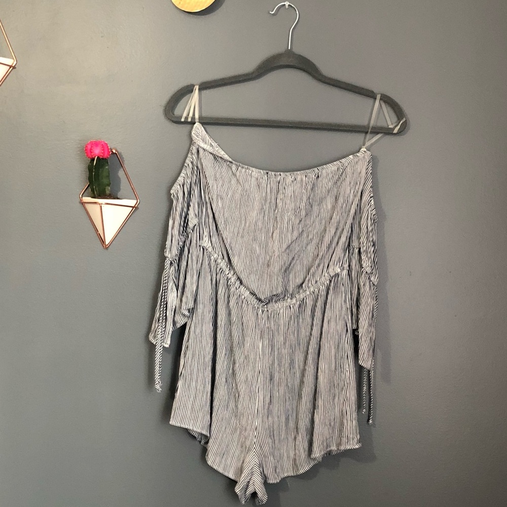american eagle navy and white striped romper